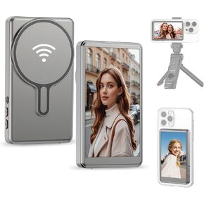 Phone Vlog Selfie Monitor Screen 4.02 inch FHD Screen Rear Camera Monitor for Live Streaming,TikTok,Compatible with iPhone Android(T1), Metal Gray