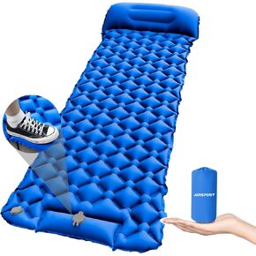 Inflatable Sleeping Pad with Pillow for Camping-Built in Foot Pump Fast Inflation-Ultralight Upgraded Durable Compact Sleeping Mat Moisture Proof Air Mattress for Backpacking,Hiking,Travel,Tent