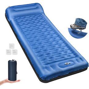 Camping Sleeping Pad, 6.8'' Extra Thickness Reinforced Sleeping Pad for Camping with Pillow Built-in Foot Pump, 79 * 28IN Ultralight Self Inflating Air Mattress Mat for Backpacking Hiking Tent