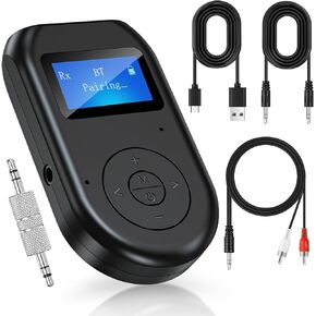 Bluetooth Transmitter Receiver, Low Latency 4-in-1 Wireless Aux Bluetooth Adapter for Car with LED Display, PC, TV, Speaker, Headphones, Home Stereo System
