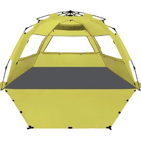 WhiteFang Deluxe Pop Up Beach Tent Sun Shade Shelter for 3-4/5-6 Person, UV Protection, Extendable Floor with 3 Ventilating Windows Plus Carrying Bag, Stakes, and Guy Lines