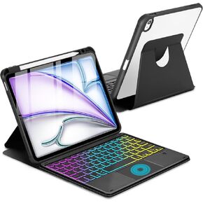 Touchpad Keyboard Case for iPad Air 11 inch M2/Air 5th 4th Generation, 360 Degree Rotation Case with Wireless Rainbow Backlit Keyboard for iPad Air 6th 2024/Air 5/Air 4 Gen (Purple)