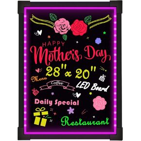 LED Message Writing Board - 32"x24" Flashing Illuminated Erasable Neon Sign With 8 Fluorescent Chalk Markers - Perfect For Shop/Cafe/Bar/Menu/Wedding/Decoration/Promotion/School