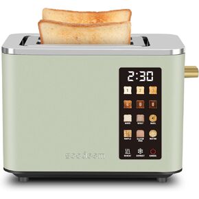 SEEDEEM Toaster 2 Slice, Touch Control Screen, Smart Stainless Toaster, 6 Shade Setting, 6 Bread Selection, Countdown, Removable Crumb Tray, 900W, Silver Metallic