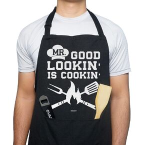 100% Cotton, Black Funny Aprons for Men, Dad, Husband - Birthday, Father’s Day Grilling Gifts for Papa, Husband.