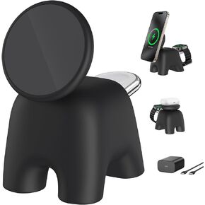 Wireless Charging Station with 15W Fast Mag-Safe Charging for iPhone 16/15/14/13/12 Series, Magnetic Charging Stand 5W for Apple Watch 10~1/Ultra/SE&Airpods, 2 in 1 Wireless Travel Charger