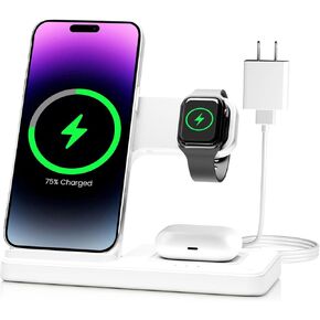 Wireless Charger Charging Station: 3 in 1 Charger Stand for Apple Multiple Devices Product for iPhone 16 15 14 Pro Max 13 12 11 for Watch 10 9 8 7 6 5 4 3 2 SE & Ultra for Airpods 4 3 2 Pro