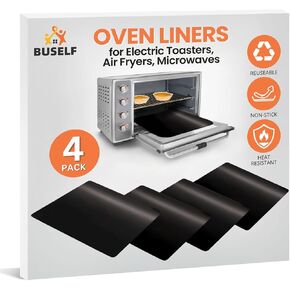 Reusable 9x11" Toaster Oven Liner for Breville, Cuisinart, Black & Decker, Nonstick Air Fryer Liners for Gourmia, Dash, Heat Resistant Up to 500°F, PFOA & BPA Free, 2 Pack, Black