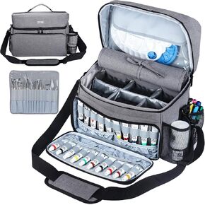 Acrylic Paint and Brush Set Organizer Bag - Carrying Case Compatible with Apple Barrel, Shuttle Art, Caliart Art Supplies - Includes Detachable Paint Brush Holder - for Travel/Outdoor Sketching (Gray)