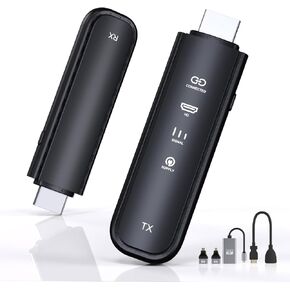 Wireless HDMI Transmitter and Receiver 4K Decode 1080P Output，Portable Wireless HDMI Extender Kit with LED Display for Streaming Video from Laptop/TV Box to Monitor/HDTV/Projector-Black