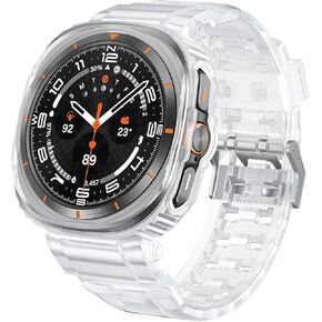 Miimall Band with Case for Samsung Galaxy Watch Ultra 47mm, Frosted Translucent Protective Bumper + Strap Combo, Anti-Scratch Shockproof Matte Soft TPU, Galaxy Watch 7 Ultra Case & Band for Men Women