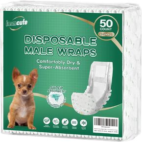 IMMCUTE Dog Diapers Male Small 50 Ct, Male Dog Diapers Disposable with Wetness Indicator, Adjustable Puppy Diapers Male, Flashdry Gel Technology, Male Dog Wraps for Incontinence, Male Marking