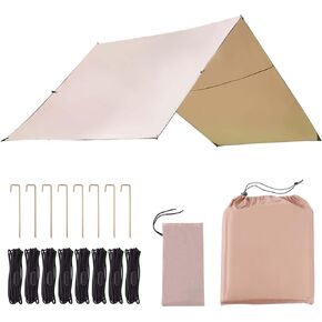 Waterproof Camping Tarp, Hammock Tarp 14 X 13 Feet 210D Oxford 30000 mm PU Waterproof UV Protection Sun Shade Car Awning Outdoor Backpacking Shelter Canopy, Brown