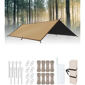210D Hammock Rain Fly,10x13FT Hammock Trap Camping Awning Waterproof and Thickened Portable Camp Tent Shade Canopy Rain Fly for Outdoor,Glamping,Hiking,Picnic,Beach,Fishing,Backpacking - Brown