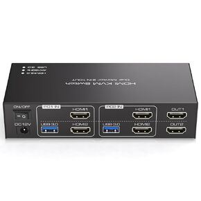 HDMI KVM Switch 2 Monitors 3 Computers 4K60Hz EDID Simulation USB3.0 KVM Switch for 3 Computers Share Dual Monitors and 4 USB Devices with USB Cable and Remote Control