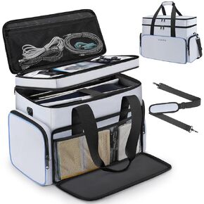 YOREPEK 2 Layer Carrying Case Compatible with PS5, PS5 Pro, Travel Case fit for Playstation 5 Console, Controller, Discs, Laptop, Headset and Accessories, Padded Game Storage Bag, Gamer Gifts, Blue