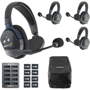 EARTEC UL4S Ultralite-HD 4-Person Full Duplex Wireless Intercom Headset Communication System, Single Ear Headsets, Up to 1000ft Range, U.S. Company - Bundle Includes 4 Extra Batteries