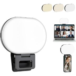 【2025 Upgraded】 Soft LED Light Rechargeable 2000mAh 2700-6500K Selfie Light with Silicon Clip Type-C, 3 Color Modes for Phones Cameras Laptops iPads Perfect for Makeup Video Calls TikTok & Vlogs