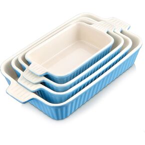 MALACASA Casserole Dishes for Oven, Porcelain Baking Dishes, Ceramic Bakeware Sets of 4, Rectangular Lasagna Pans Deep with Handles for Baking Cake Kitchen, White (9.4"/11.1"/12.2"/14.7"), Series