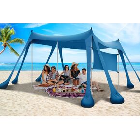 Beach Tent Sun Shelter & Portable Beach Canopy UPF80+ Uv Protection, Beach Shade Canopy with 8 Sandbags, 4 Stability Poles, Sand Shovel Ground Pegs for Outdoor Camping, Picnics (10x10ft, Navy Blue)