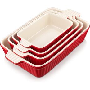 MALACASA Casserole Dishes for Oven, Porcelain Baking Dishes, Ceramic Bakeware Sets of 4, Rectangular Lasagna Pans Deep with Handles for Baking Cake Kitchen, White (9.4"/11.1"/12.2"/14.7"), Series in Kuwait