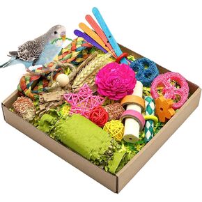 Natural Bird Toy Foraging Parrot Shredding Toys Box Conure Chewing Toys for Cockatiel Lovebird Parakeet Budgie Small-Medium Birds (Nature Color)