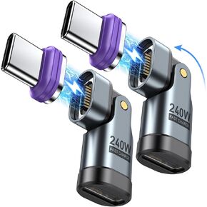 AUFU PD 240W 16PIN USB C Magnetic Adapter(2Pack)/USB C 90 Degree Adapter/Right Angle C Adapters/Magnetic C to C for 1Phone 16/15 Series, Ma-Book Pro/1Pad Series, Samsung Galaxy, Google Pixel