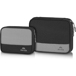 MATEIN Cord Organizer Travel Case 2 Pack, Water Resistant Tech Pack Organizer for Electronic Accessories, Portable Electronics Case Carrying Bag for Cable, Changer, Earphone & Power Bank, Black & Grey