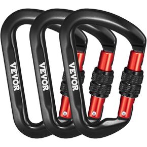 VEVOR Climbing Carabiner Clips, 3 PCS Heavy Duty Caribiner, Professional 30 KN / 6744 lbs Spindle Strength, Large D-Shaped for Hiking,Rappelling,Rescue,Dog Leash,Hammocks, Swings