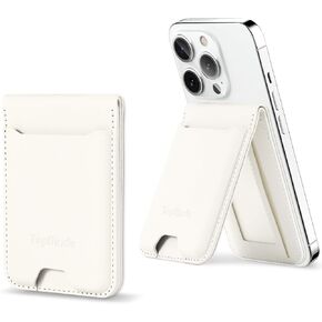 TopMade Phone Card Holder, Leather Phone Wallet Stick on with Stand, Open ID Window, Strongest 3M Adhesive Credit Card Holder for Back of Phone Case, iPhone, Samsung, and Android, Fit 6 Cards, Black