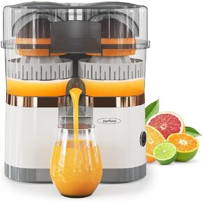 Sunvivi Dual Head Electric Citrus Juicer, Plug-in Model Juicer Machine with Power Cord & Cleaning Brush, Portable Lemon Squeezer for Fresh Orange, Lemon, Lime, Kiwi, Grapefruit, Easy to Clean & Use