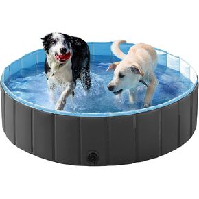 Yaheetech Foldable Dog Pool 63 x 12 Inches Collapsible Hard Plastic Pet Swimming Pool Portable Dog Bath Tub Puppy Cat Shower Pet Wading Pool for Outdoor/Indoor w/Pet Repair Patches, Blue