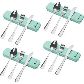 4 Picec Travel Utensils Camping utensils Travel Silverware Set with Case Fork and Spoon Set Office Stainless Steel Reusable Travel Cutlery Set Easy to Travel Lightweight Lunch Box for Men