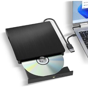 External DVD Drive, USB 3.0 Type-C Portable CD Burner, CD ROM +/-RW External CD Player, External CD DVD Drive for Laptop Desktop PC Mac Windows Linux (White)