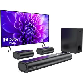 Hiwill 5.1ch Dolby Atmos Soundbar with 5.25'' Subwoofer, Clear Voice, Surround Sound System w/2 Wired Rear Speakers, 380W Peak Power Bluetooth PC Sound Bar for TV, eARC/ARC/Opt, 2025