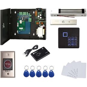 MENGQI-CONTROL 2 Door Access Control Board System 600lbs Electromagnetic Lock Infrared NoTouch Exit Button Keypad Reader 110~240V Power Supply Box USB Enroll Reader Card Key Fob APP remotely Open Door