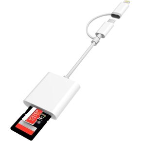 SD Card Reader for iPhone iPad, Dual USB-C & Lightning Connector Memory SD Card Adapter, Support SD/MicroSD Cards, High-Speed Trail Camera Viewer, Plug and Play