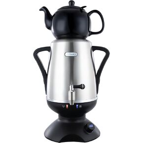 Ethniq Electric Samovar - 4L Stainless Steel Electric Tea Maker, Adjustable Temperature Display, Large Ceramic Teapot, Boil Dry & Auto Shut Off, Best for Persian, Russian, and Turkish Tea