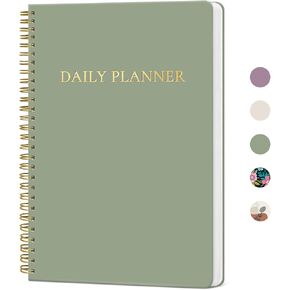 Aesthetic Daily Planner Notebook With Hourly Schedule, Spiral To Do List Notepad, Notebooks for Work, Undated Planner to Easily Organize Your Tasks And Appointments,Perfect Office Supplies for Women - Green