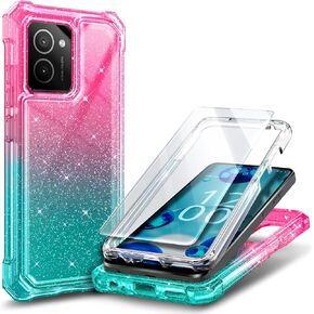 Designed for HMD Vibe Phone Case with Tempered Glass Screen Protector, Full-Body Protective Shockproof Rugged Bumper Case for Nokia HMD Vibe N159V TA-1590 (Glitter Pink/Aqua)