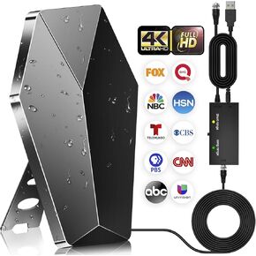 TV Antenna Indoor/Outdoor, 2200+ Range Reception Antenna for Smart TV and All TVs Types, HD Digital Antenna with Hign Gain Amplifier Signal Booster for Local Channels Supports 8K 4K 1080p-36 FT Cable