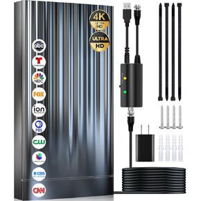 3200+ Miles Tv Antenna Indoor, 2025 Digital Antenna for Smart Tv Outdoor, Strongest HDTV Antenna for Local Channels with Amplifier, Signal Booster & 52FT Coax Cable/AC Adapter Support 8K 4K 1080p