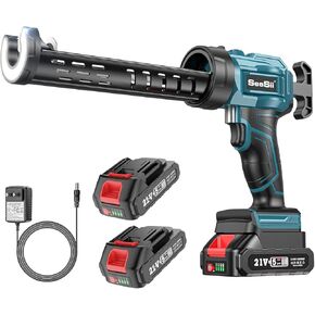 Cordless Caulking Gun, 21V Battery Powered Caulk Gun, Electric Caulking Gun w/4 Speeds, Auto Retract, 10oz/300ml No Drip Caulking Gun for Filling, Sealing