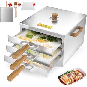 PYY Rice Noodle Roll Steamer Machine - Anti-scalding Handle Changfen Maker for Commercial and Home, Extra Stainless Steel Steam Tray，3 Layers, 4 Trays Cantonese Cheung Fun Machine，