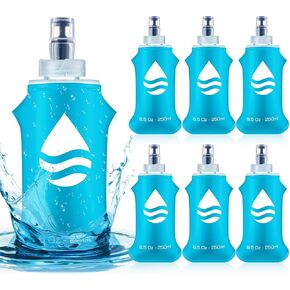 6 Pack Soft Water Bottle Collapsible Flask TPU Soft Flask Foldable Bottles for Hydration Pack Folding Water Bottle for Outdoor Sports, Running, Hiking, Cycling(8.5 oz / 250 ml)