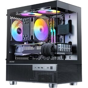 Aqua 3, Micro ATX Case, MATX PC Case with 3 X 120mm 3-Pin ARGB Fan Pre-Installed, Panoramic View Tempered Glass Front & Side Panel, with Type C Port, Black