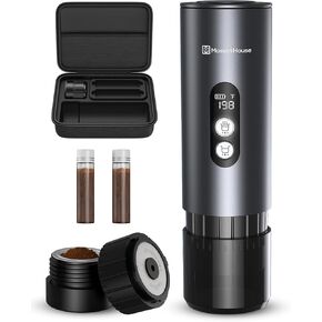 Maestri House 150W Espresso Maker with 2-3 Min Fast Self-Heating, Portable Travel Espresso Coffee Machine with Bag, Small Tea Cup Also Holder for NS Capsule & Ground Coffee for Car Camping, RV, Hiking