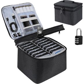Hard Drive Case,14 -Bay Protective Storage Bag for 3.5" HDD, Large Capacity Storage Box with Lock,Portable External Hard Drive Carrying Case,Movable Grid and Shockproof(Bag only)