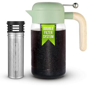 Cold Brew Coffee Maker - Iced Tea Brewer with Airtight Lid - Stainless Dual Ultra Filter - Tritan Pitcher - 1500 ml / 51 oz - Black