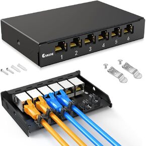 6 Port Patch Panel 0.5U CAT6A Keystone Patch Panel Shielded for Desk Mount Home Ethernet Termination Box (EM-0.5U CAT6A)